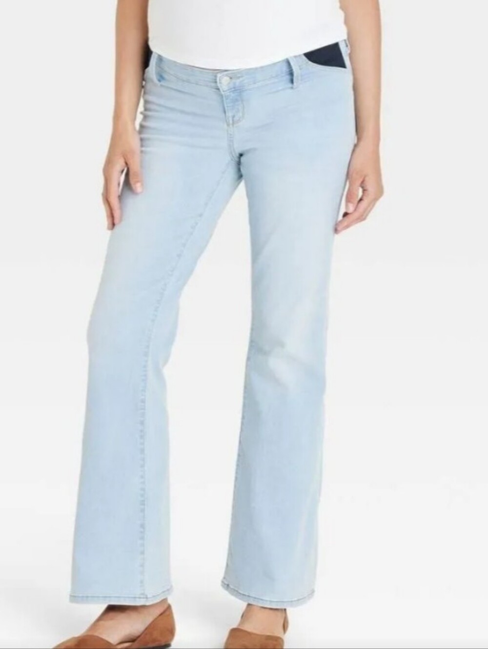 Isabel Maternity Light Blue Flare Jeans - Under Belly, Size 4